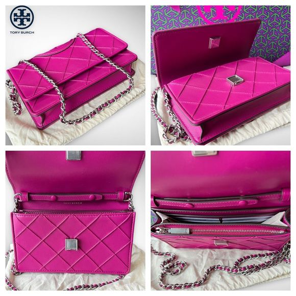 AUTH. NWT Tory Burch Pink Fleming Soft Crossbody Bag & Silver Kira Studs $576 - Picture 8 of 17